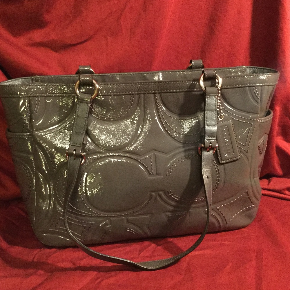 Coach - Stitched Patent Leather Tote - Medium Gray